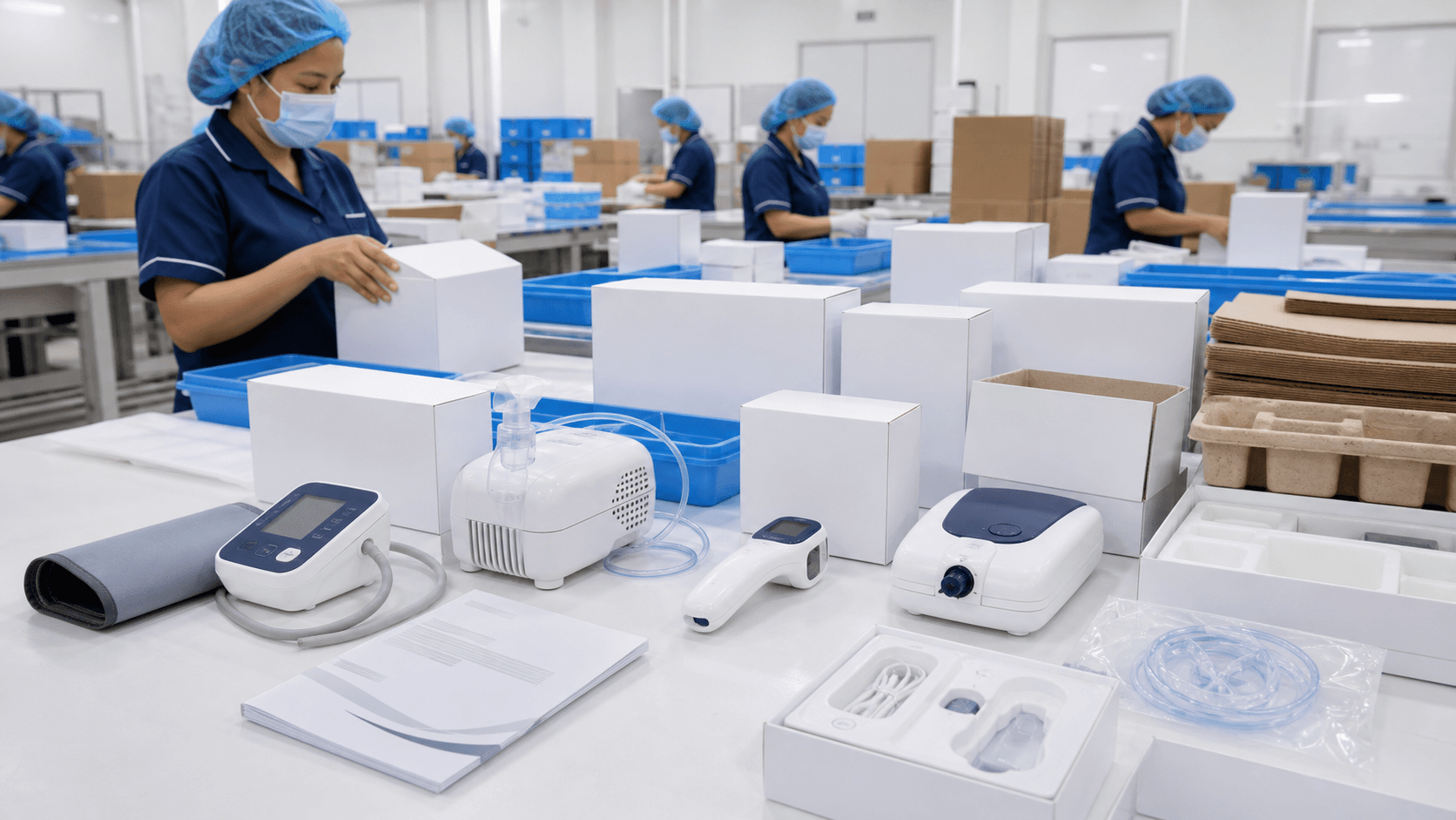 Packaging area for home healthcare devices and export cartons