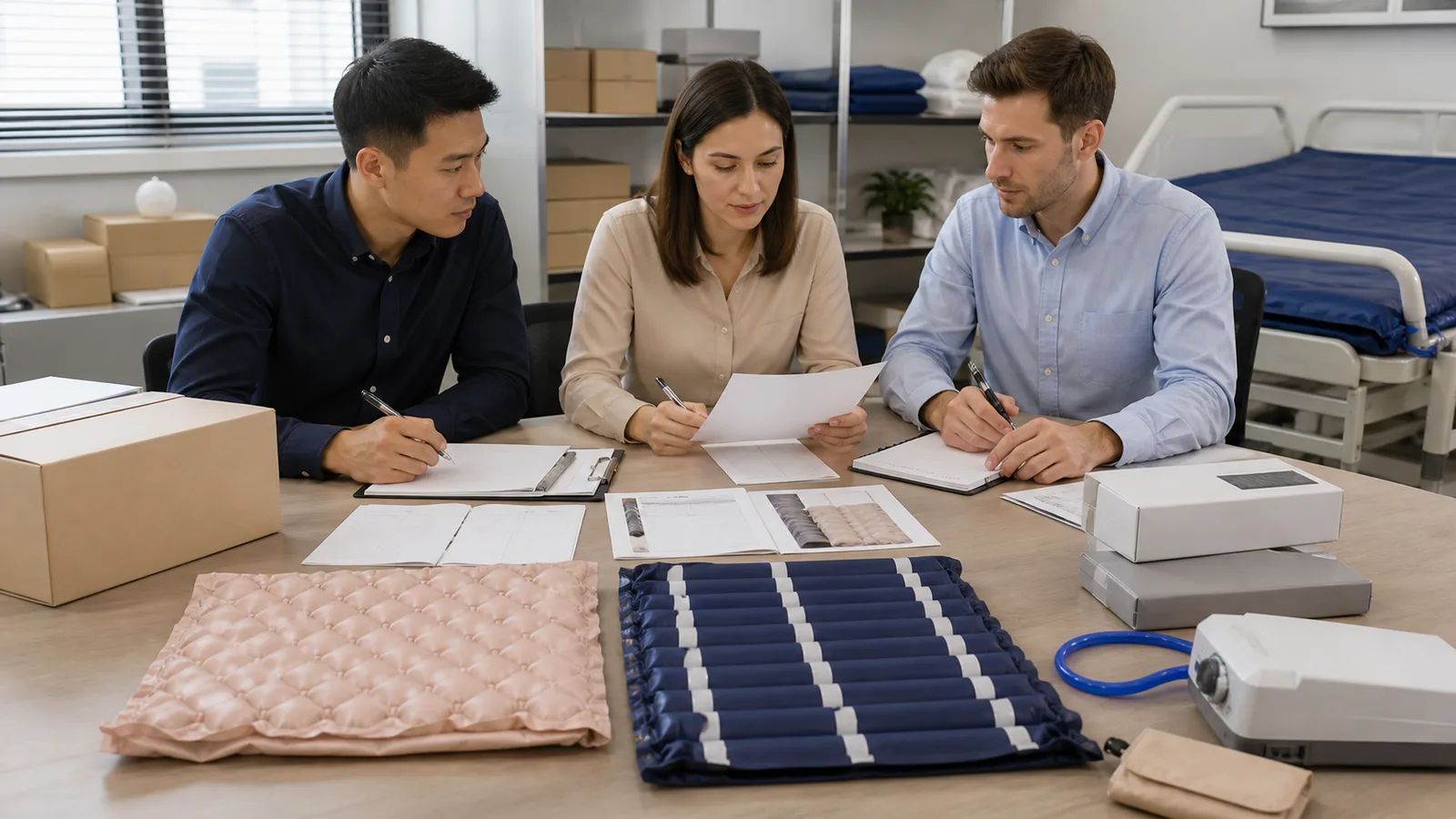Bubble and tubular medical air mattress samples compared with RFQ documents and packaging materials