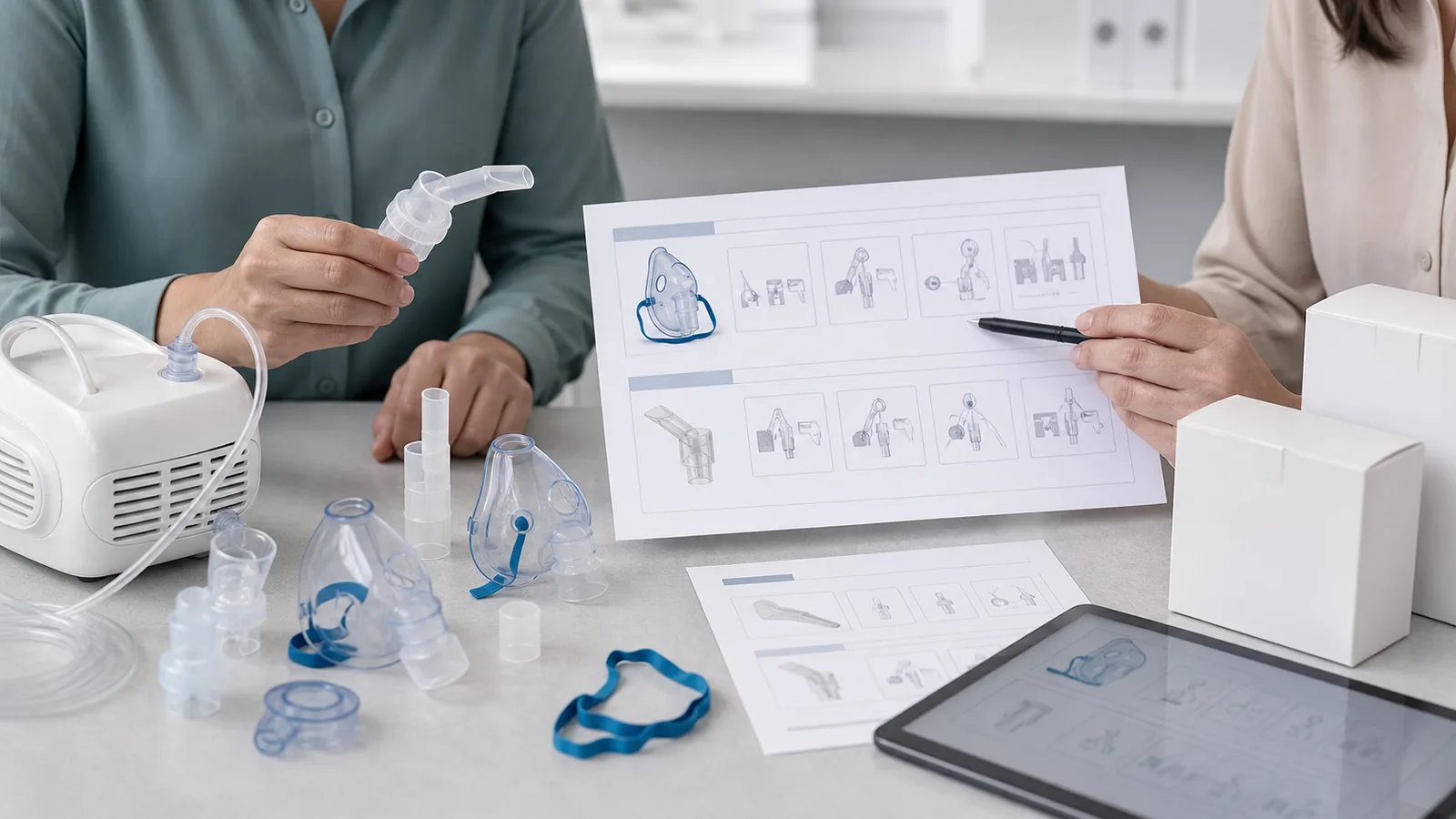 Nebulizer mask and mouthpiece options reviewed for manuals and packaging