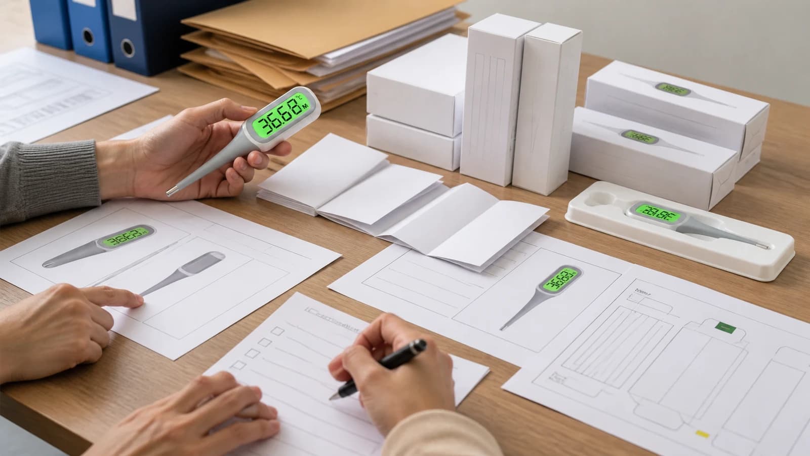 Digital thermometer manual and packaging QA review before private-label approval