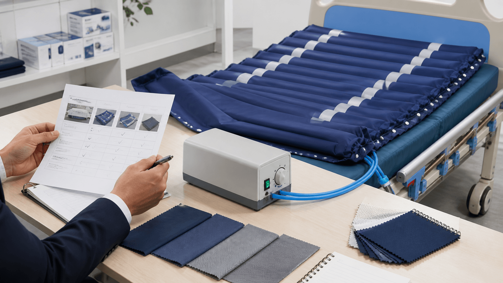 Pressure care mattress pump and cover review scene with buyer notes