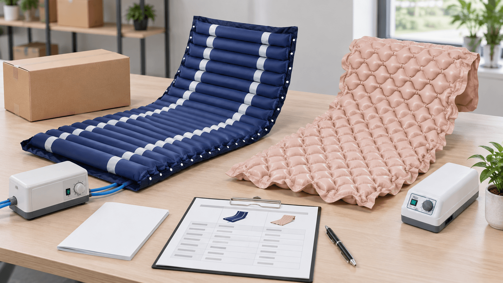 Bubble and tubular air mattress sample sections compared for distributor assortment planning