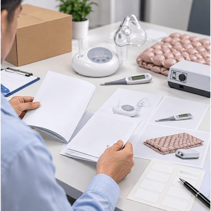 Importer comparing blank IFU pages labels and model reference product photos