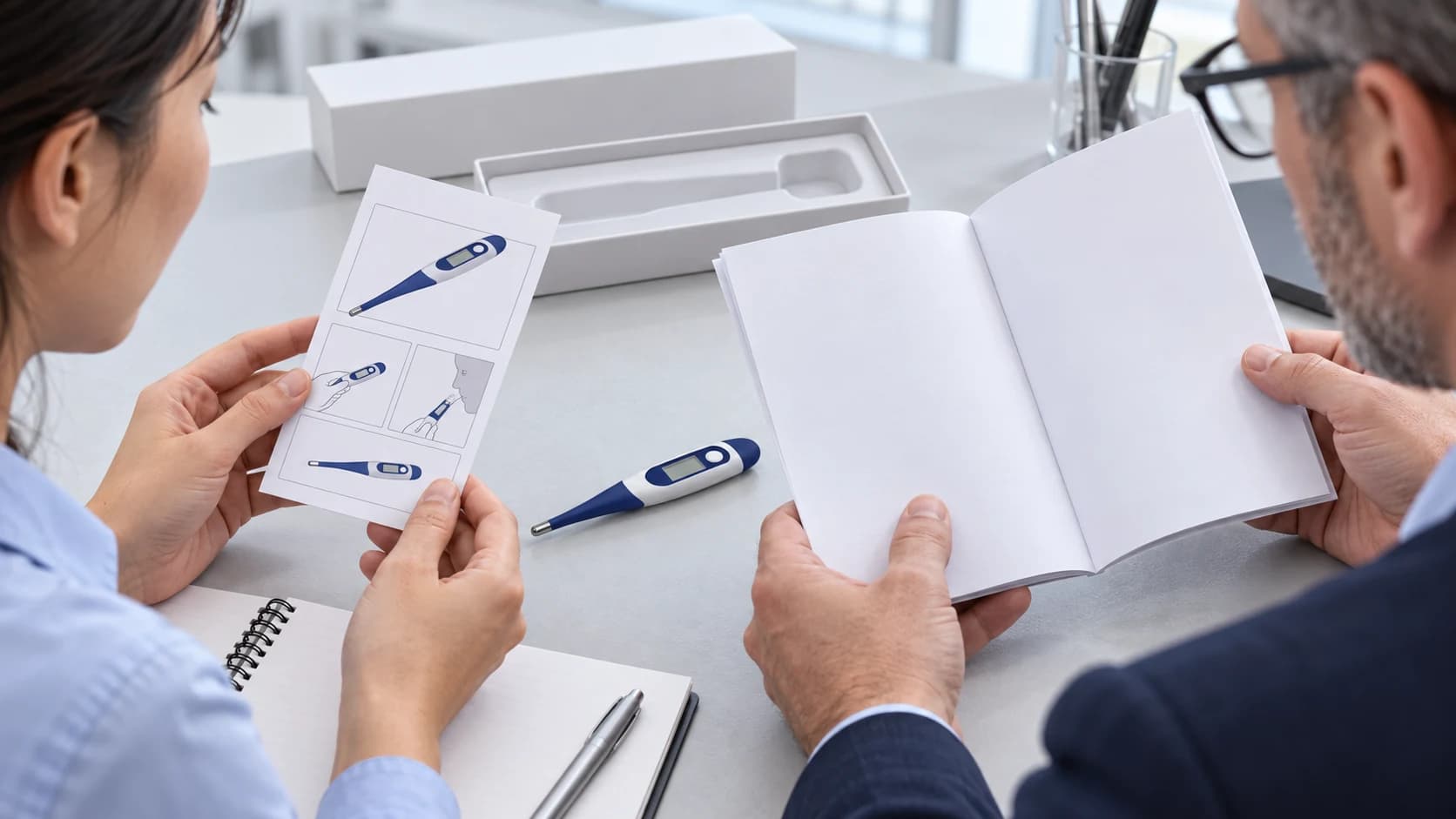 OEM reviewers comparing AXD-202 quick guide panels with a full instruction manual