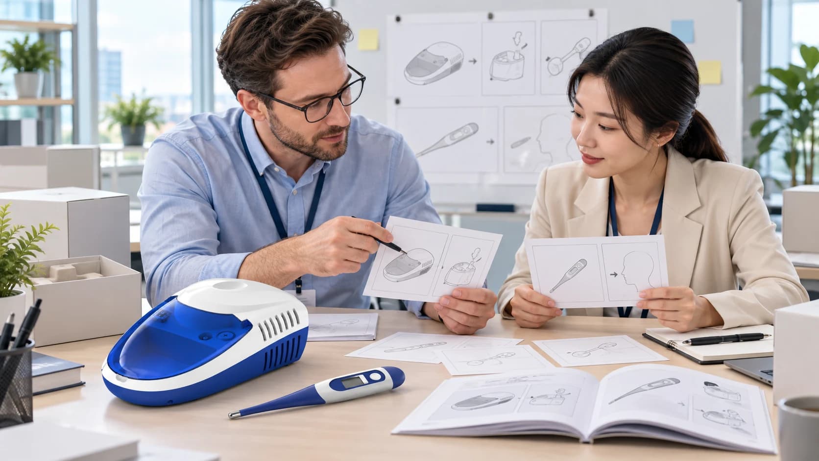 OEM buyer and documentation specialist planning medical device quick start guide visuals