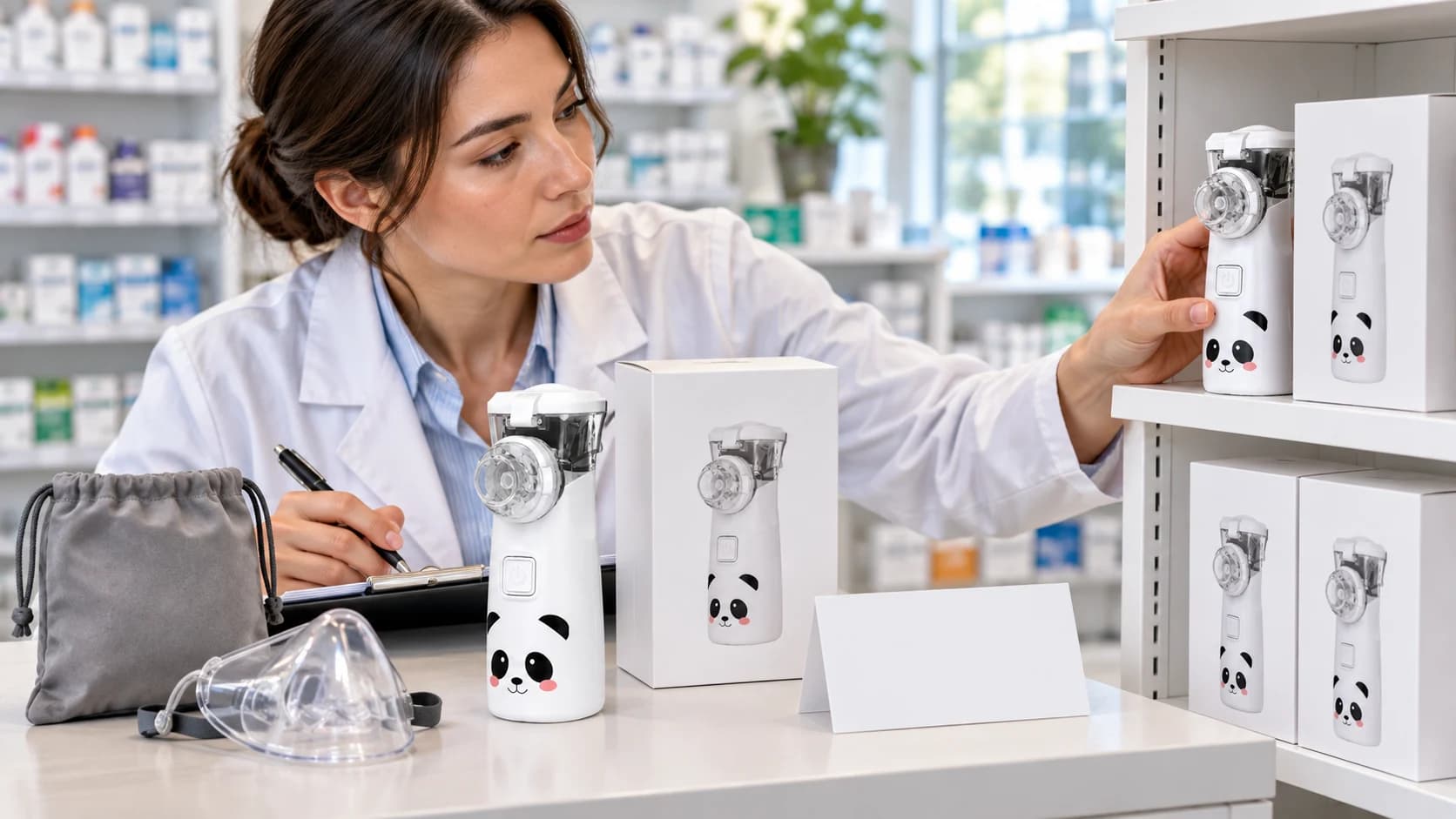 Pharmacy planner evaluating AXD-103 package and shelf presentation