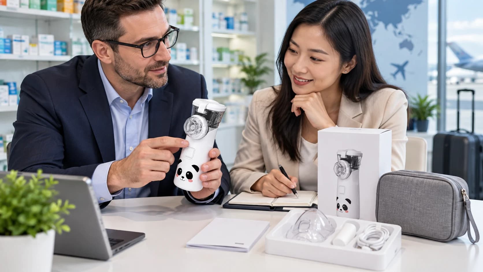 International buyer reviewing portable nebulizer retail and travel channel readiness