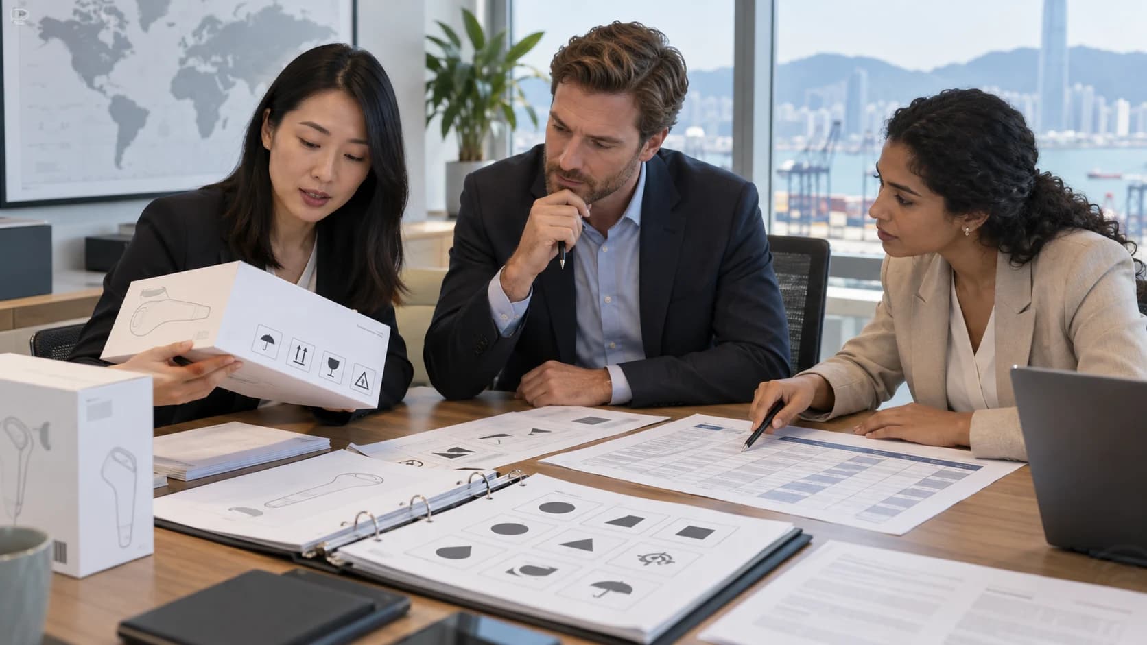 Importer compliance team reviewing medical device label symbols and packaging artwork