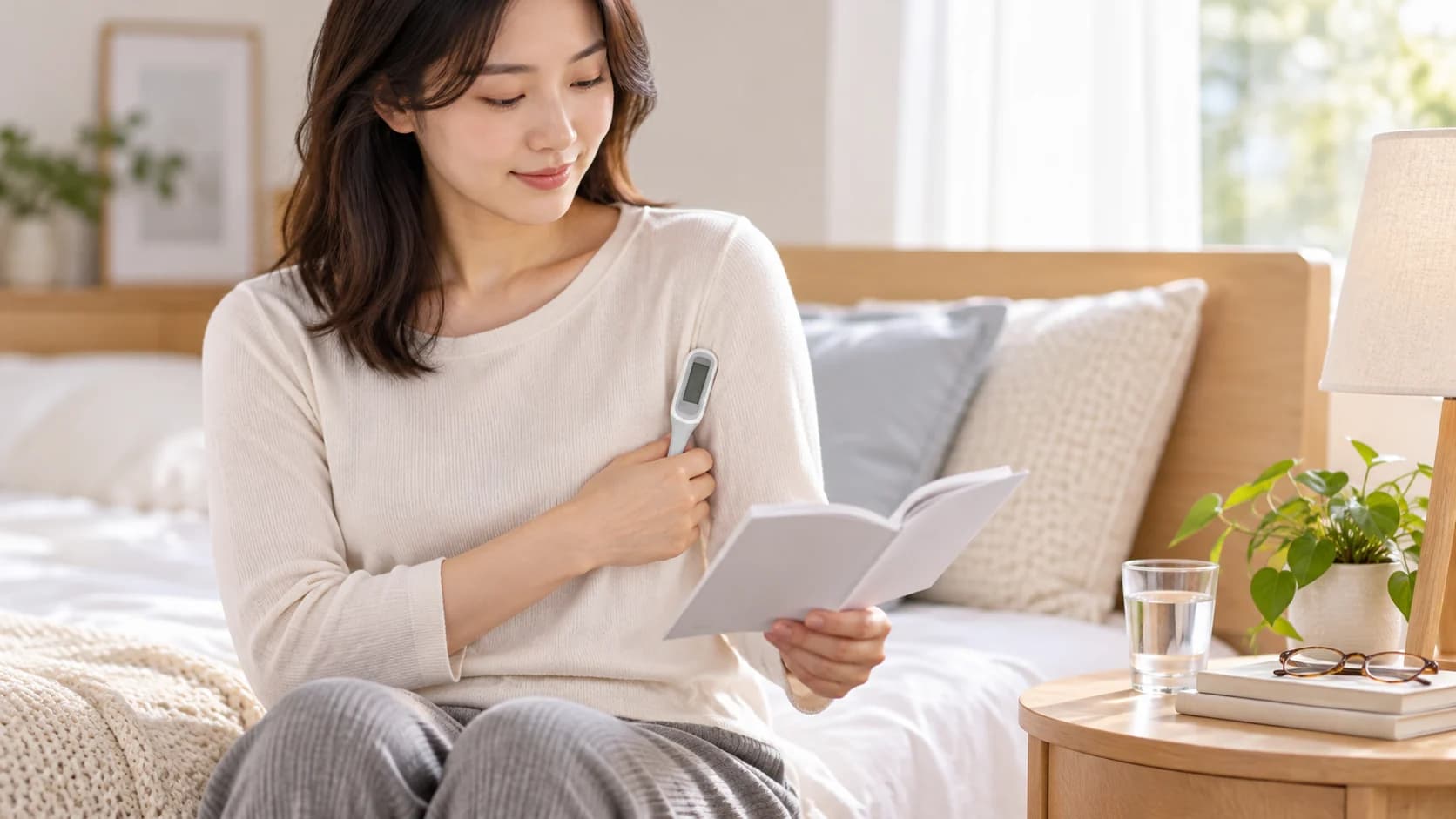 Adult following an axillary digital thermometer routine at home
