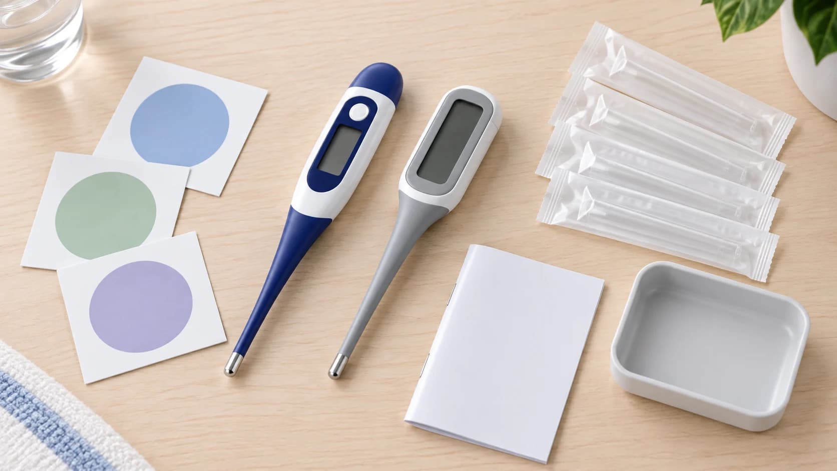 Digital thermometer training kit with separate measurement-site cards and instruction booklet