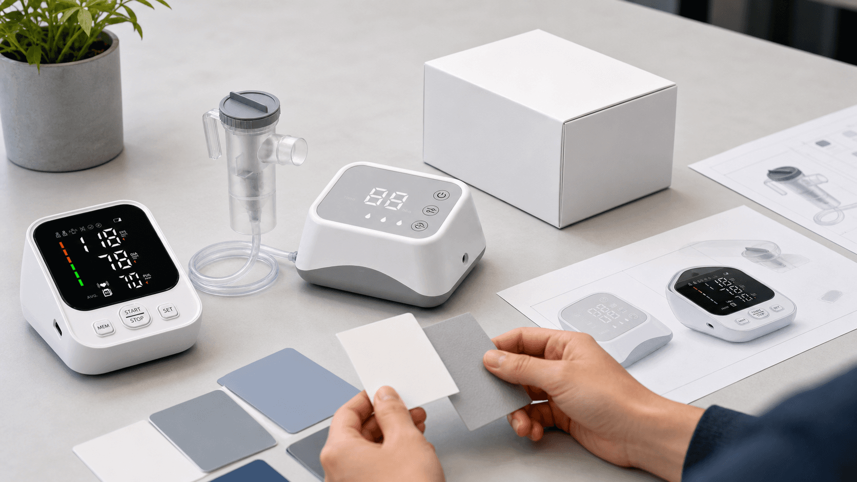 Medical device samples, color swatches and packaging prepared for OEM customization