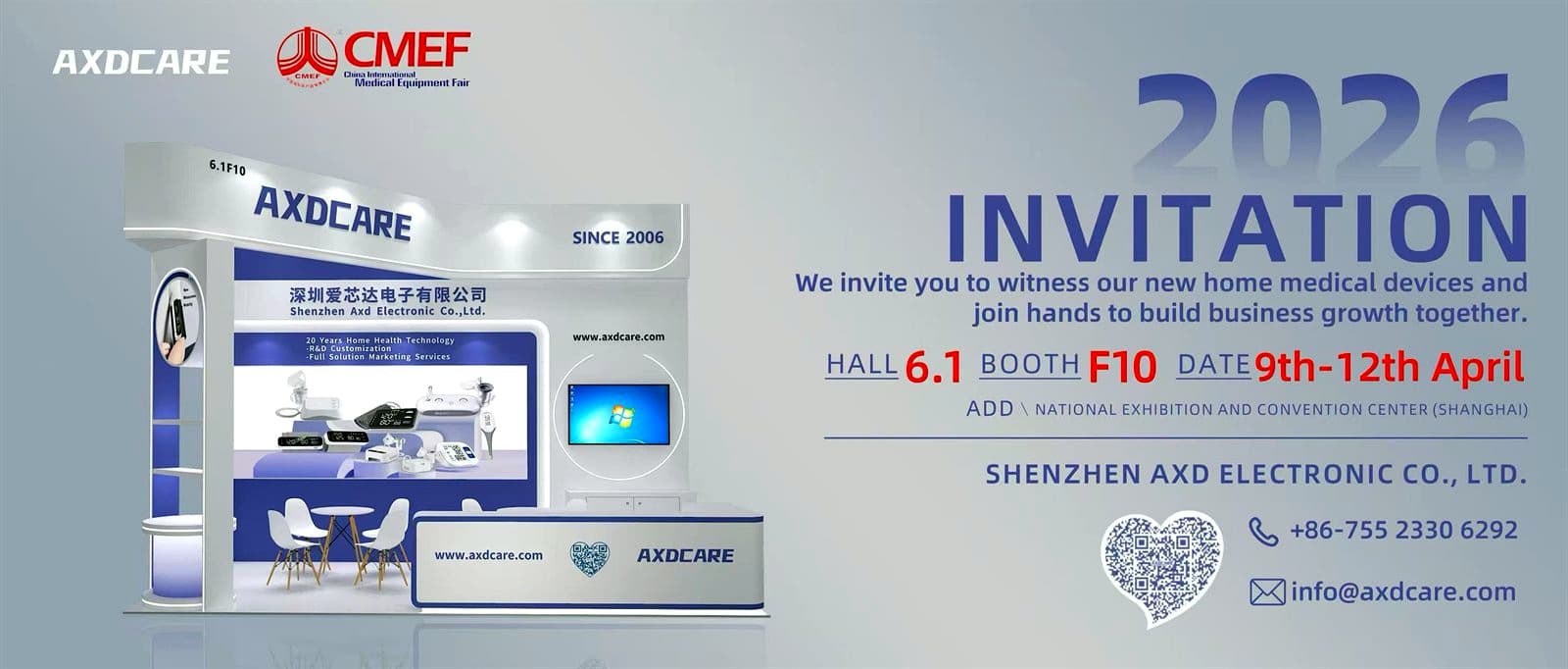 CMEF Shanghai 2026 invitation for AXD CARE Hall 6.1 Booth F10