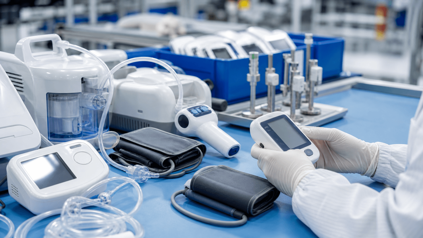 Finished product inspection for blood pressure monitors, nebulizers and thermometers