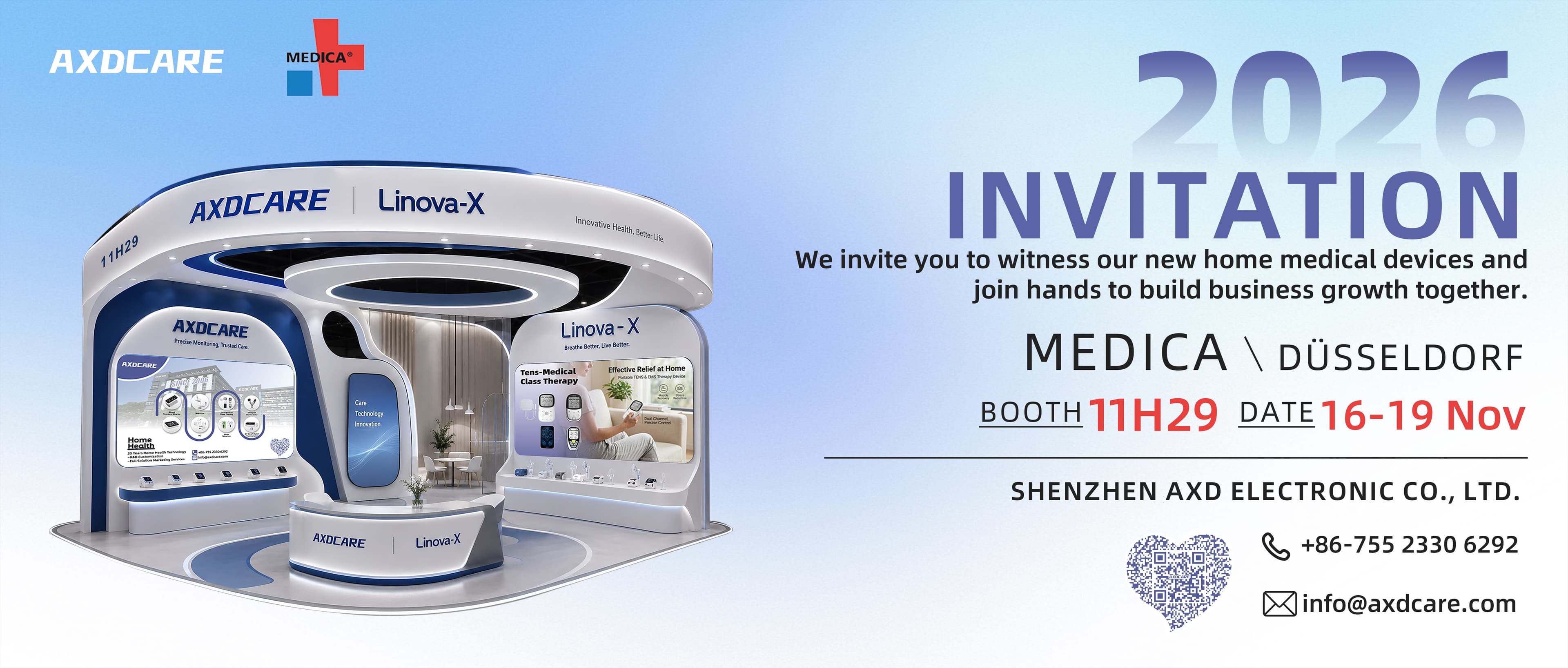 AXD CARE invitation for MEDICA Düsseldorf 2026 Booth 11H29